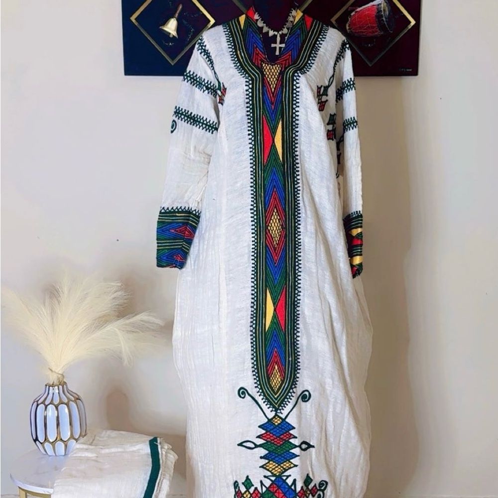 Traditional Embroidered White Dress